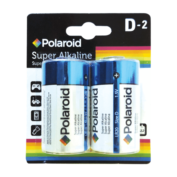 Polaroid Super Alkaline Batteries D-2Pk
