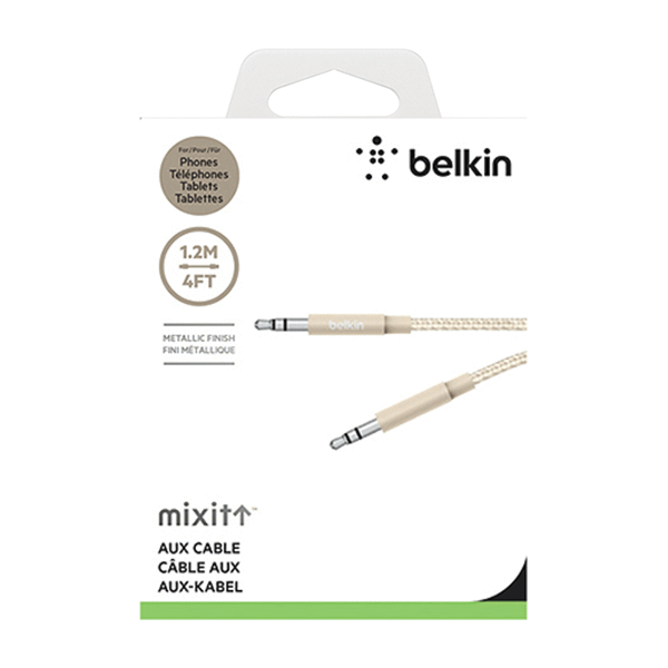 (DP) Belkin MIXIT Metallic Aux Cable 3.5mm Braided 4' Gold