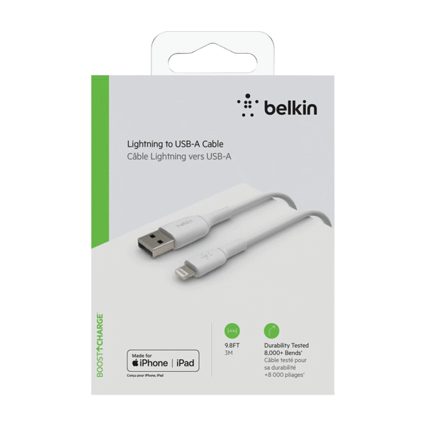 Belkin BOOSTUP Lightning to USB-A Cable 9.8' White