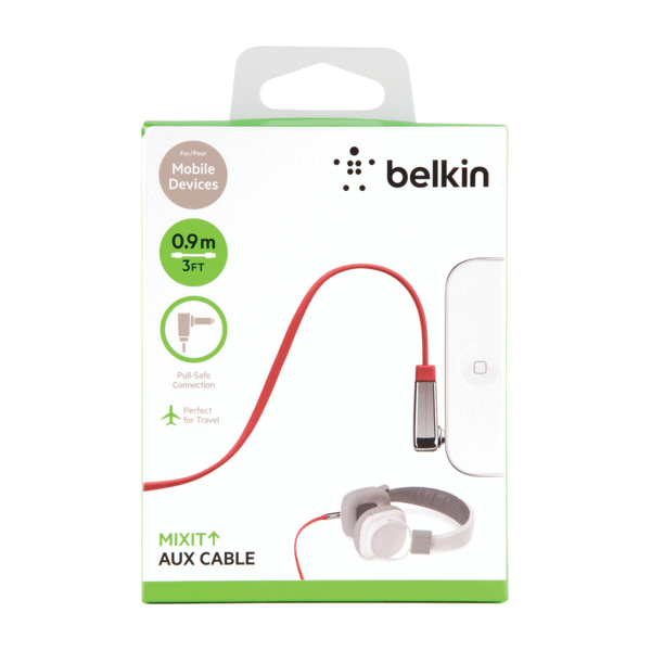 (DP)Belkin MIXIT Aux Cable Flat 3.5mm 3' Red
