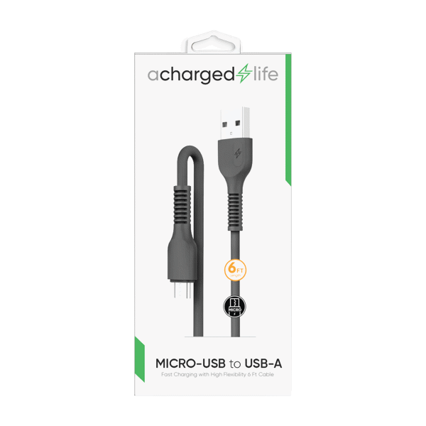 ACharged Life Charging Cable Micro USB 6Ft Black
