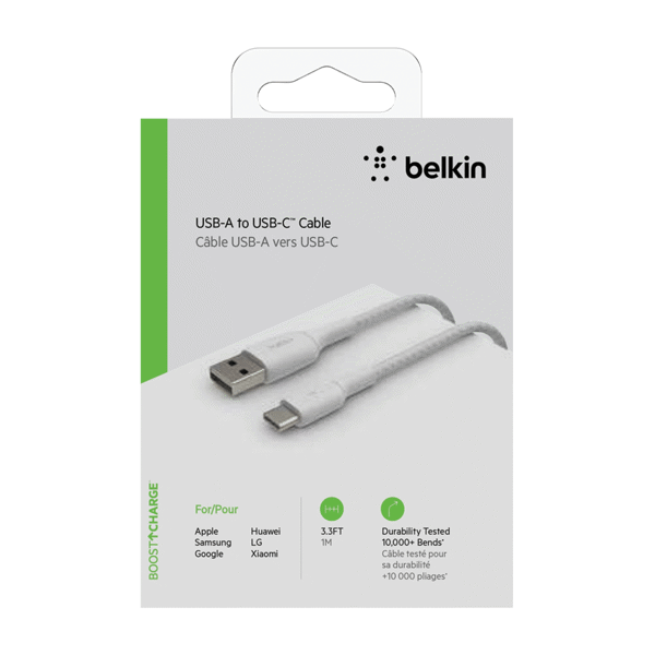 Belkin Braided USB-A to USB-C Cable 3.3Ft White