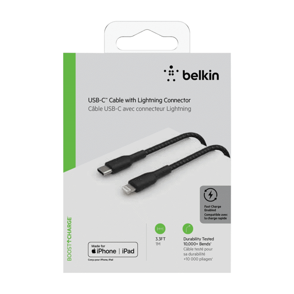 Belkin Braided USB-C to Lightning Cable 3.3Ft Black