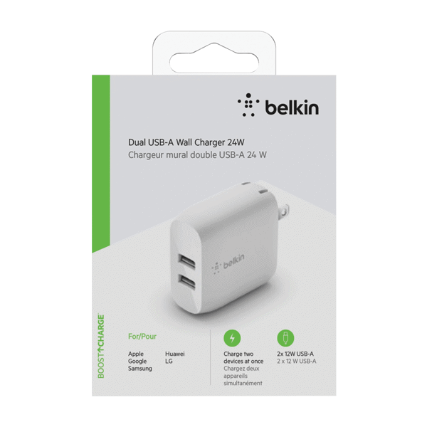Belkin Dual USB-A Wall Charger 24W White
