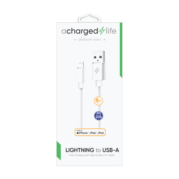 ACharged Life Charging Cable Lightning 6Ft (MFI) White