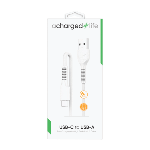 ACharged Life Charging Cable USB-C 6Ft White