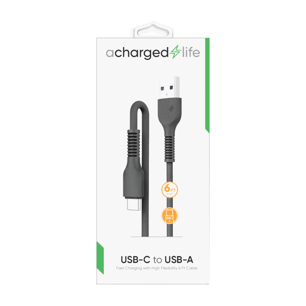 ACharged Life Charging Cable USB-C 6Ft Black
