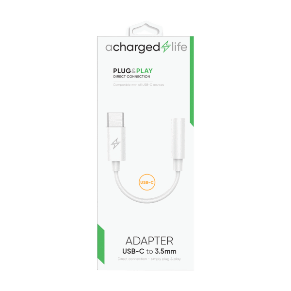ACharged Life USB-C to 3.5mm Audio Adapter White
