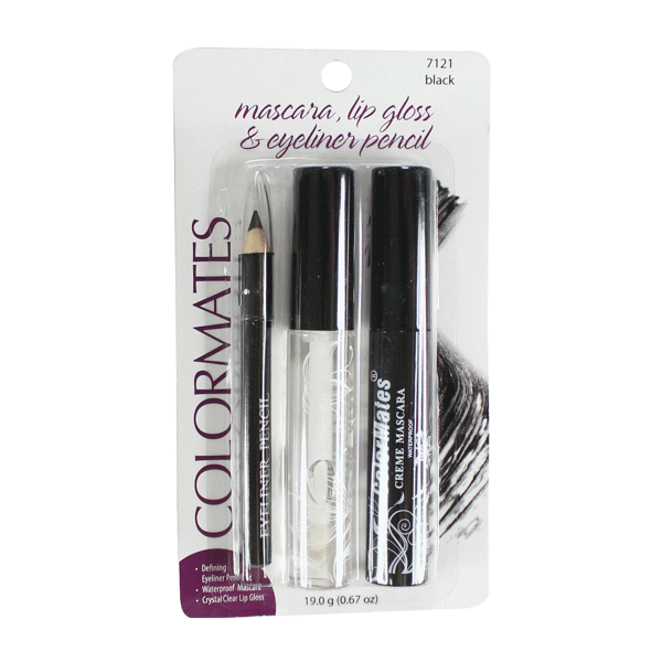 (DP) Colormates Mascara Black/Liner Pencil Black/Clear Lip Gloss #07121