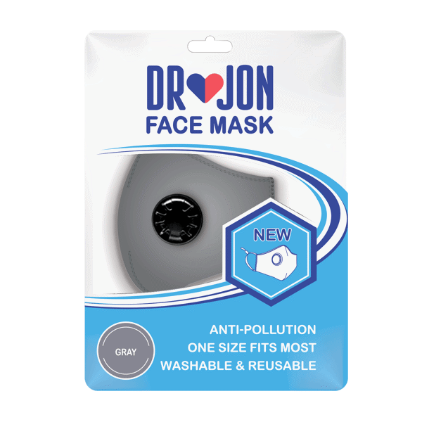 (DP) Dr Jon Face Mask 5 Layer Washable Mask w/ Valve and Extra PM 2.5 Filter - Gray