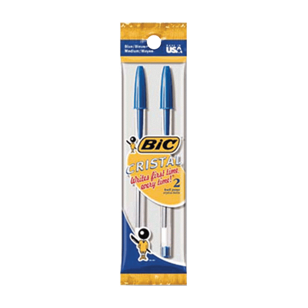 Bic Pen Crystal Med Pt. Blue 2Ct