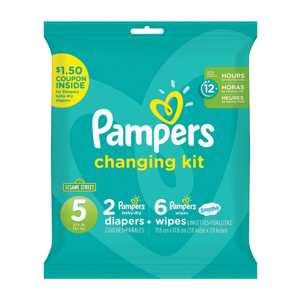 Pampers Cruisers Size 5 (27+ Lbs) 2 Diapers W/6 Wipes