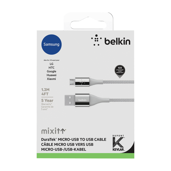 (DP) Belkin DuraTek Micro USB to USB Cable 4' Silver