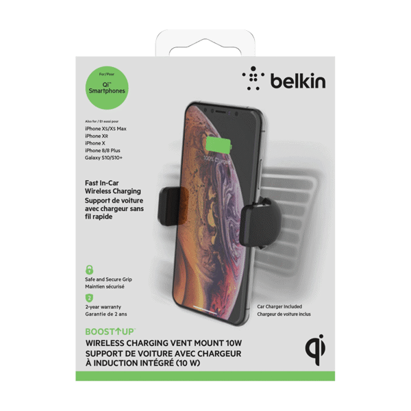 (DP) Belkin Wireless Charging Vent Mount 10W Wireless Car Charger