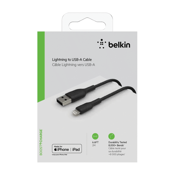 Belkin Lightning to USB-A Cable 6.6Ft Black