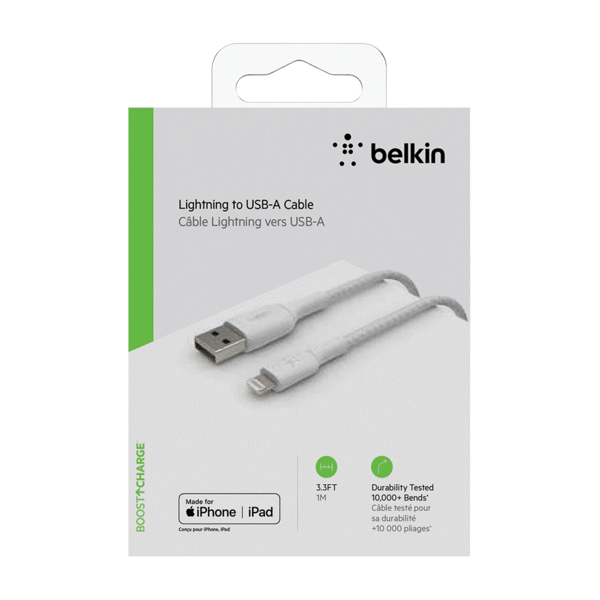 Belkin Braided Lightning to USB-A Cable 3.3Ft White