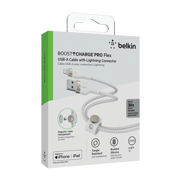 Belkin BoostCharge Pro Flex USB-A to Lightning Cable White