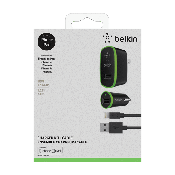 (DP) Belkin Wall/Car Charger Kit Lightning to USB