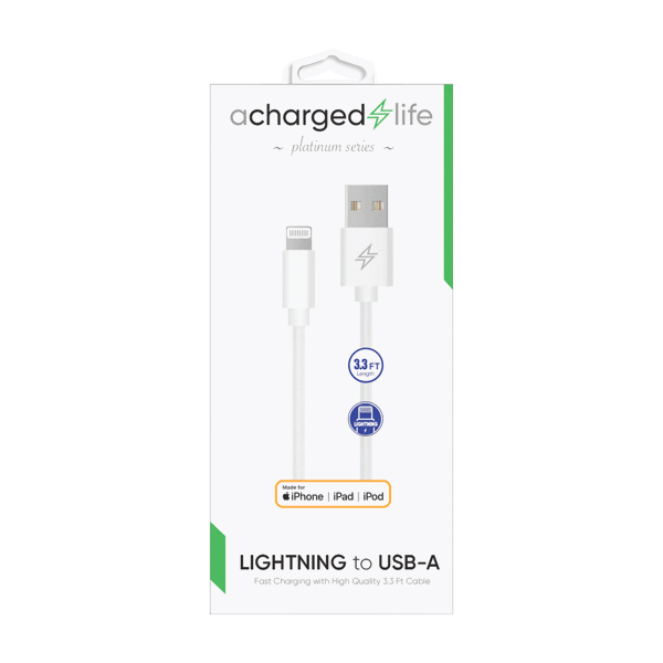 ACharged Life Charging Cable Lightning 10Ft (MFI) White