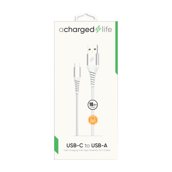 ACharged Life Charging Cable USB-C 10Ft White