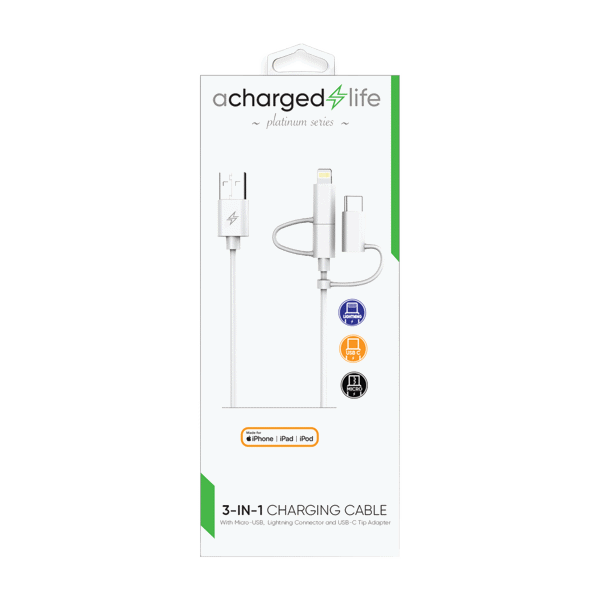 (CL203) ACharged Life 3-in-1 Cable 3.3Ft White