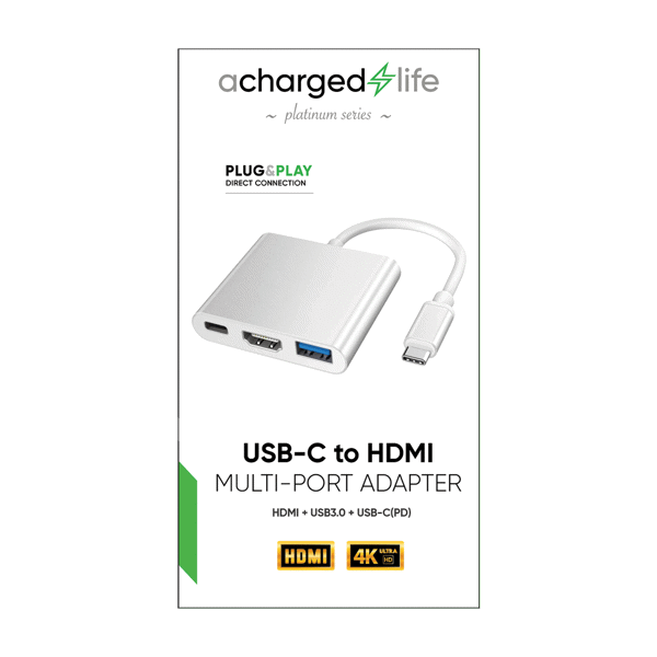 ACharged Life Multi Port Adapter USB-C to USB-A, HDMI, USB-C