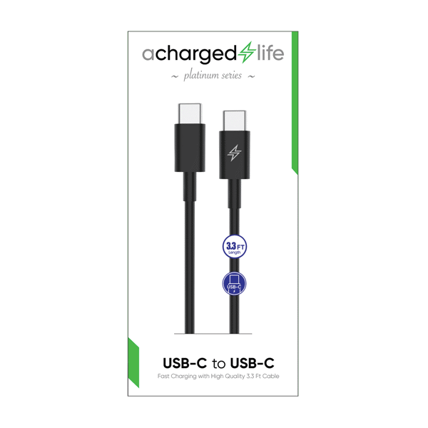 ACharged Life Charging Cable USB-C to USB-C Black 3.3Ft
