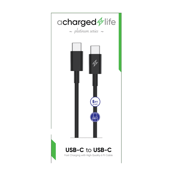 ACharged Life Charging Cable USB-C to USB-C Black 6Ft