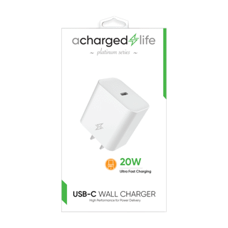 ACharged Life Wall Charger 20W Single USB-C Port White