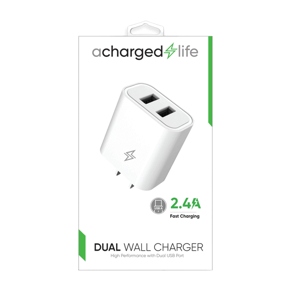 ACharged Life Dual Wall Charger 2.4A White