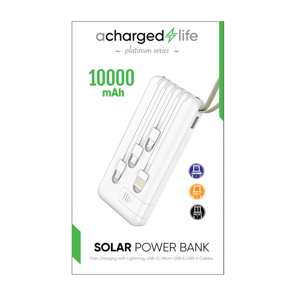 AChargeed Life Power Bank Solar Charger 4 Cables