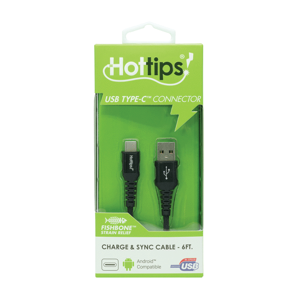 (DP) Hottips Elite USB-C Braided Cable 6Ft Black