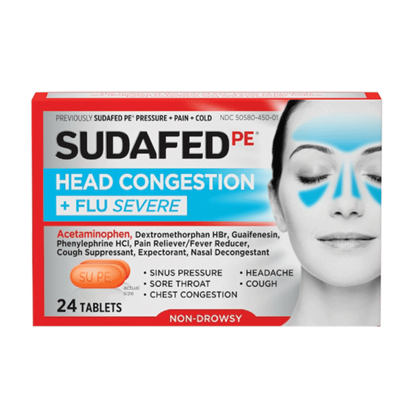 Sudafed PE Head Congestion & Flu Severe 24ct