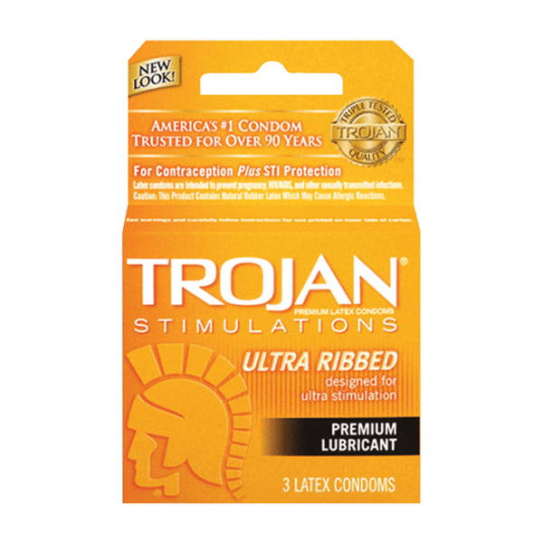 Trojan Ribbed Lubricated 3Ct (Gold)
