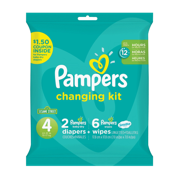 (DP) Pampers Cruisers Size 4 (22-37 Lbs) 2 Diapers W/6 Wipes