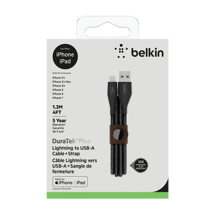 Belkin DuraTek Plus Lightning to USB-A Cable w/Strap 4' Black