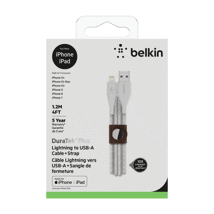 Belkin DuraTek Plus Lightning to USB-A Cable w/Strap 4' White