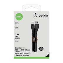 Belkin DuraTek Plus USB-C to USB-A Cable w/Strap 4' Black