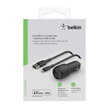 Belkin Dual USB-A Wall Charger 24W w/Lightning to USB-A Cable 3.3' Black