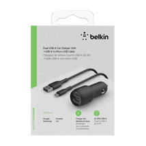 Belkin Dual USB-A Wall Charger 24W w/USB-A to Micro-USB Cable Black