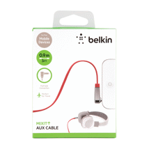 (DP)Belkin MIXIT Aux Cable Flat 3.5mm 3' Red