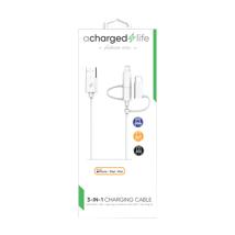 (Use CL112) ACharged Life 3-in-1 Cable 3.3Ft White
