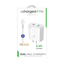 ACharged Life Charging Cable Lightning 3.3Ft w/Wall Charger 2.4A (MFI) White