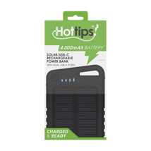 Hottips 4000mAh Battery Bank w/Solar Recharge & Flashlight