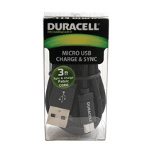 (DP) Duracell 3' Micro USB Sync & Charge Fabric Cable Black