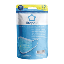 Litepak Premium Disposable Face Masks 12ct w/Resealable Bag (Blue)